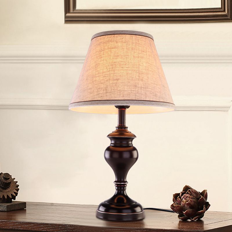 1 Bulb Fabric Night Lighting Countryside Black Finish Tapered Table Light with Urn Base