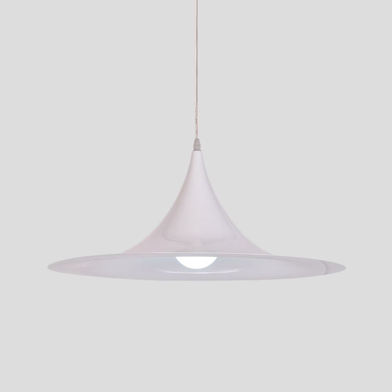 White Trumpet Pendant Light Minimalism 1 Bulb Aluminum Hanging Ceiling Light for Dining Room