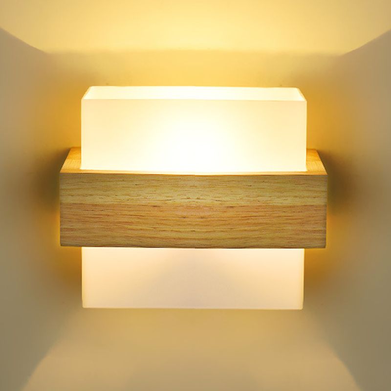 Lámpara de pared de madera de madera de led minimalista moderno lámpara de vidrio lámpara de noche