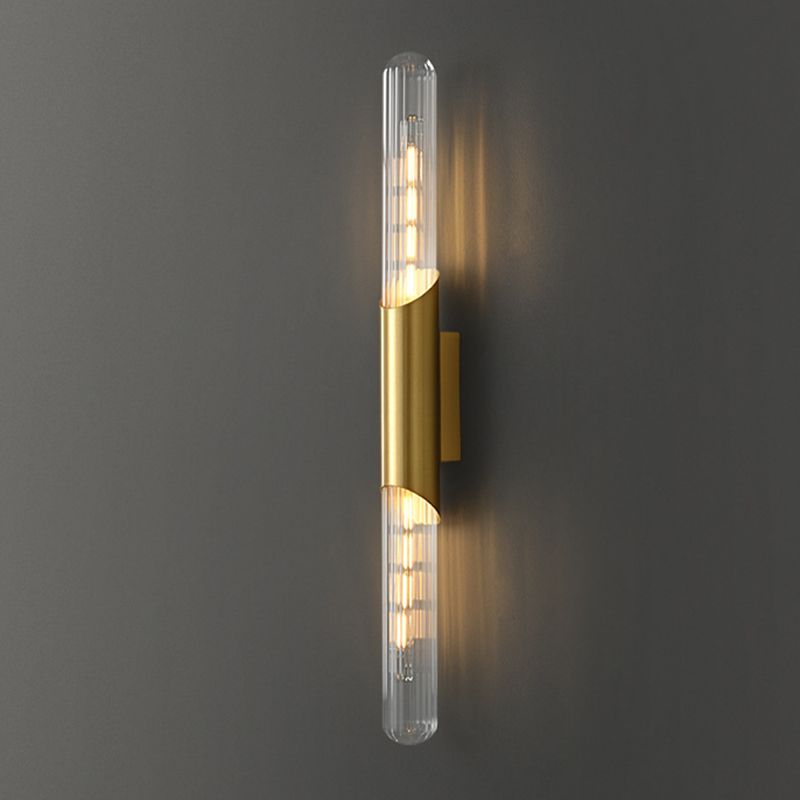 Solid Brass Wall Mounted Sconce in Black / Gold Finish Glass Tube Shade Wall Light