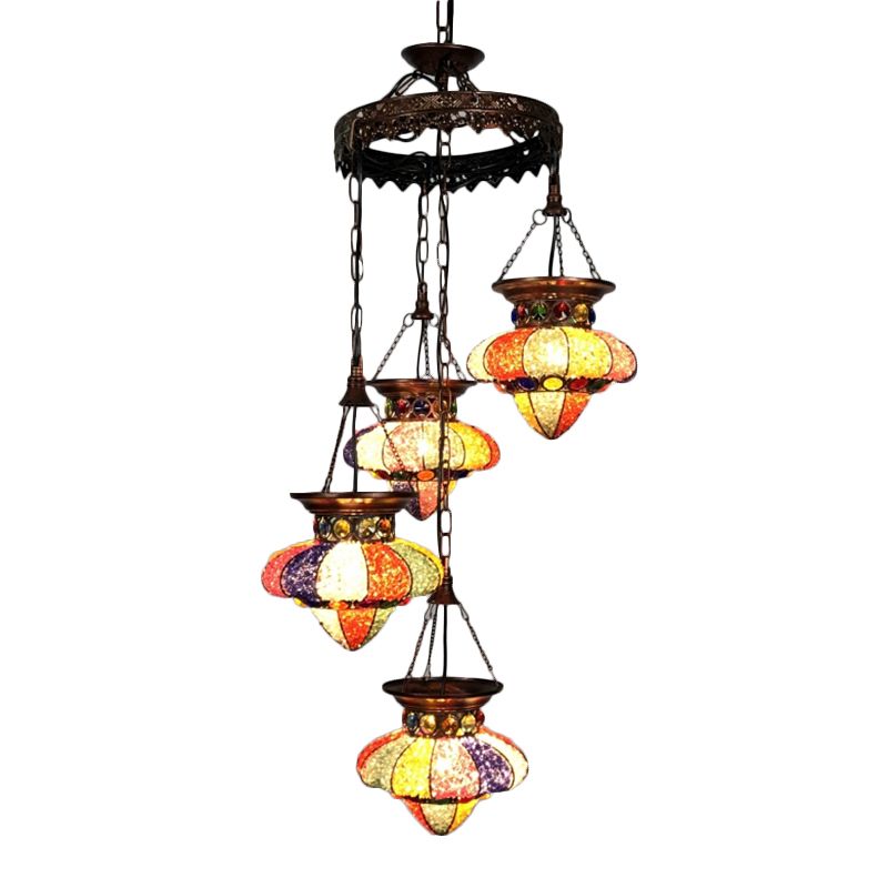 4/6 Lights Metal Chandelier Light Fixture Antique Copper Urn Shape Dining Room Suspension Lighting