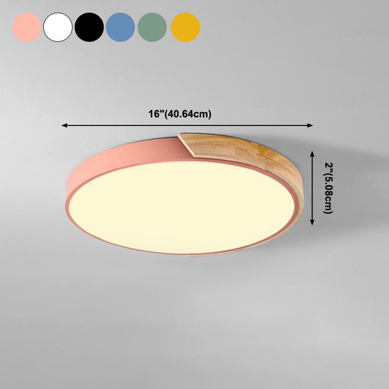 Plafonnier LED de forme ronde macaron fer moderne 1 lumière encastré pour chambre d'étude