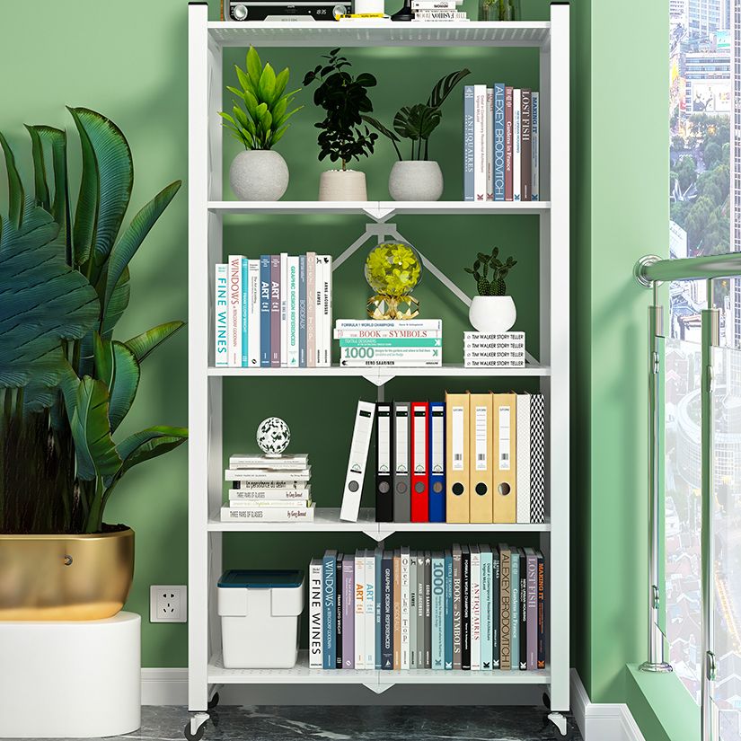 Industrial Folding Steel Etagere Bookshelf Open Bookshelf with Caster Wheels