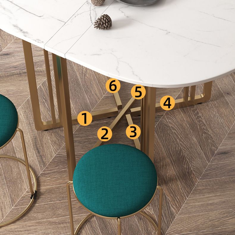 Foldable Artificial Wooden Top Table Extendable Round Kitchen Table with Trestle Base