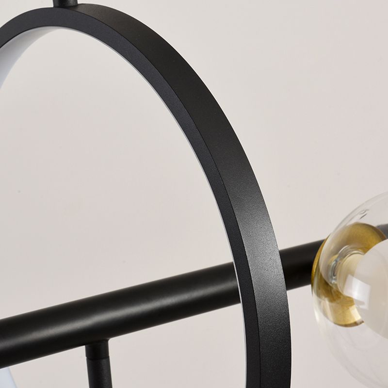 Contemporary Style Spherical Island Lighting Clear Glass Island Light Fixtures in Black