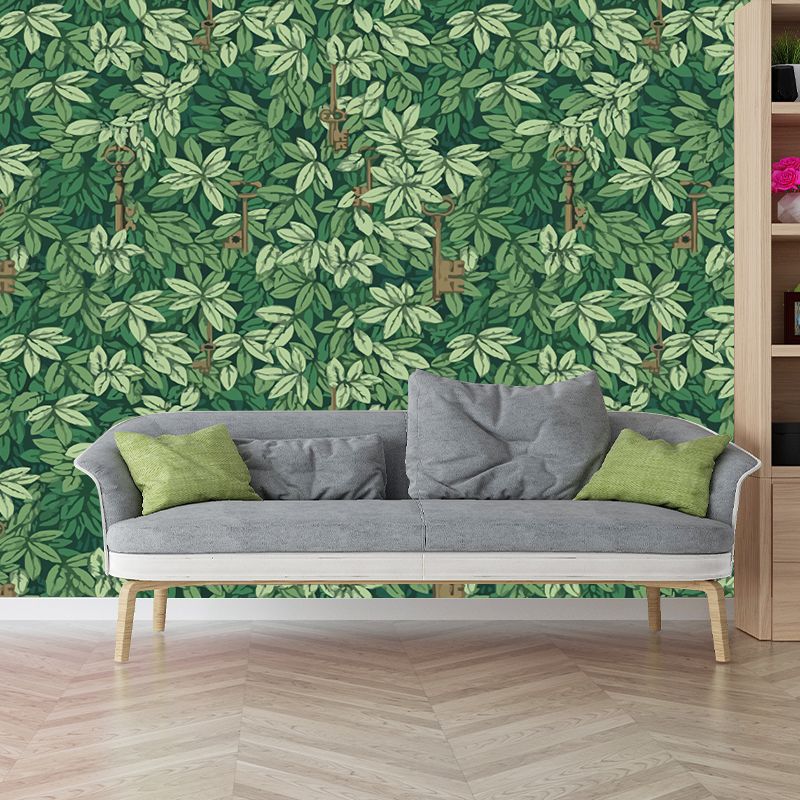 Green Botanix Murals Wallpaper Leaves Modern Moisture Resistant Wall Covering for Home