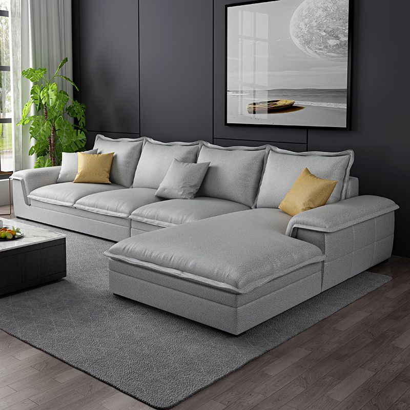 Contemporary 4 Pillows Back Sectional with Pillow Top Arms for 4 People