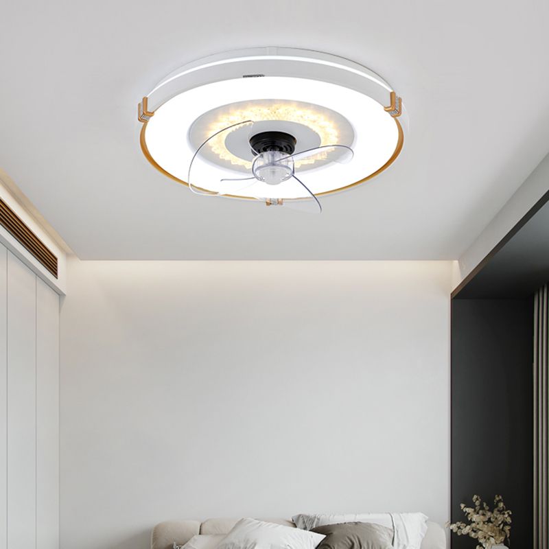Round Bedroom Flush Mount Fan Lamp Metallic Nordic Style LED Semi Flush Light