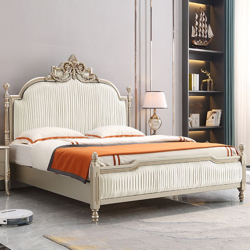 Victorian Upholstered Bed Frame with Nailhead Mattress Included Solid Wood Standard Bed