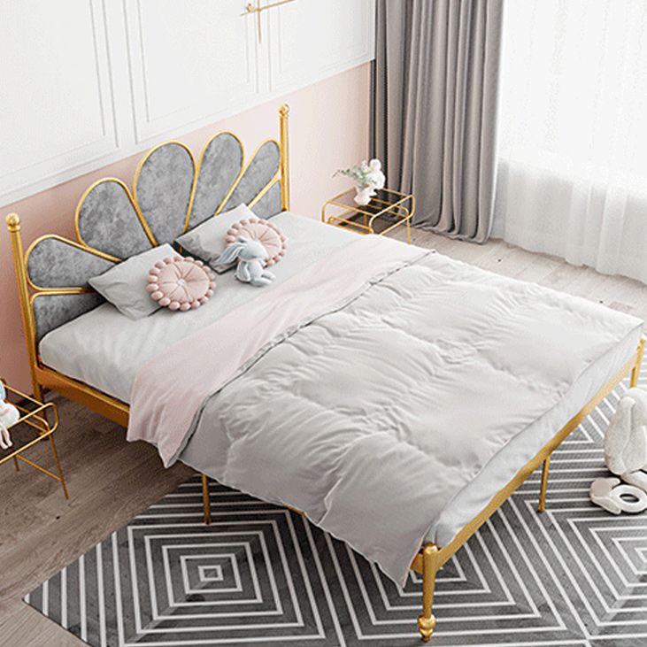 Glam Steel Standard Bed with Upholstered Headboard, 47" Tall Panel Bed
