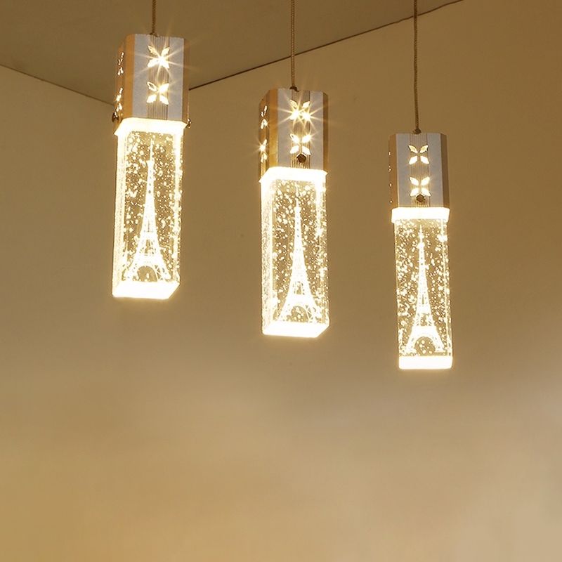 Etched Eiffel Tower Pendant Lamp Creative Minimalist Crystal Chrome Suspension Light