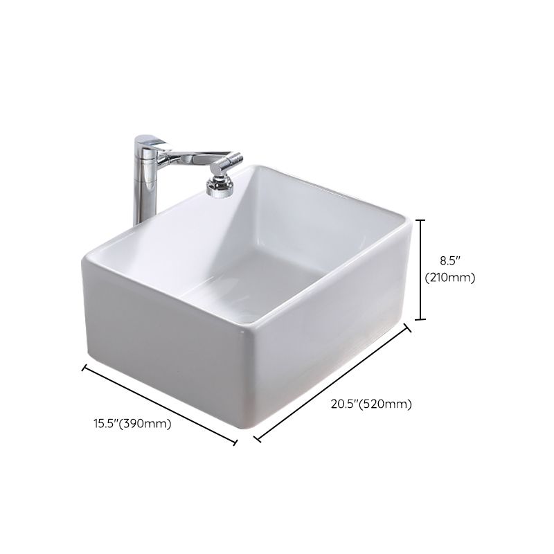 Contemporary Bathroom Sink Pop-Up Drain Porcelain Rectangular Vessel Lavatory Sink