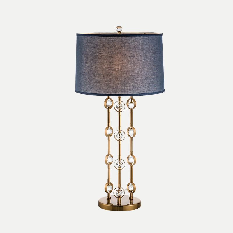 Barrel Shade Task Light Modern Fabric 1 Bulb Gold Reading Lamp with Crystal Ball