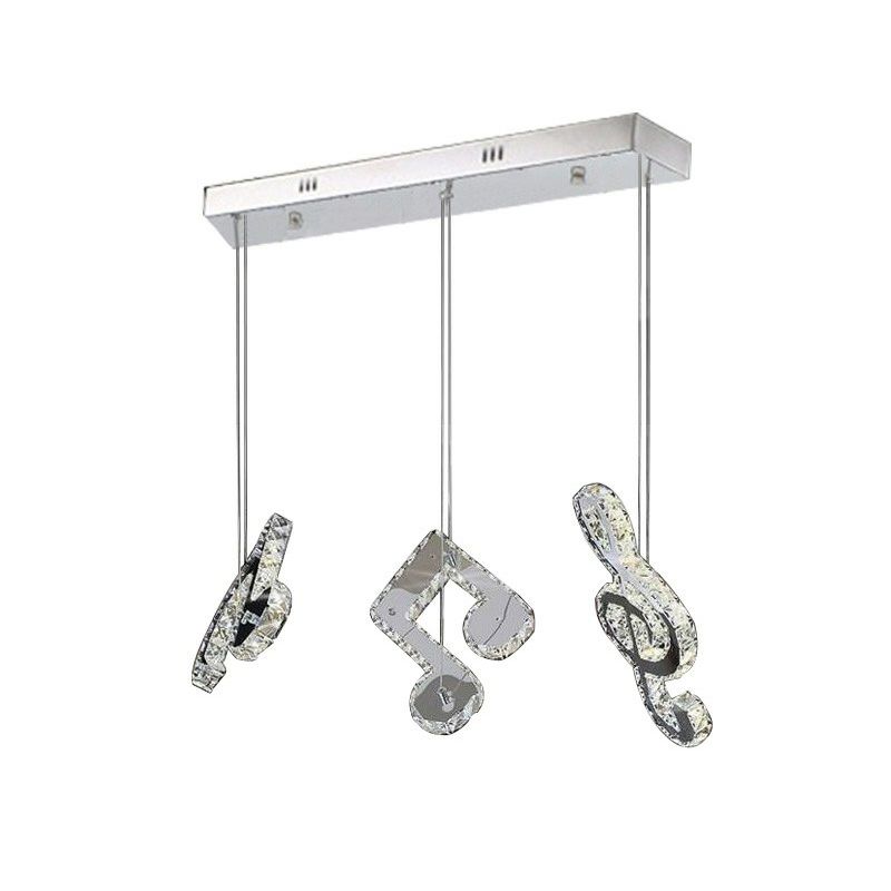 Minimalistic Music Note Hanging Light Fixture Beveled Crystal Restaurant Multi Light Ceiling Light in Clear