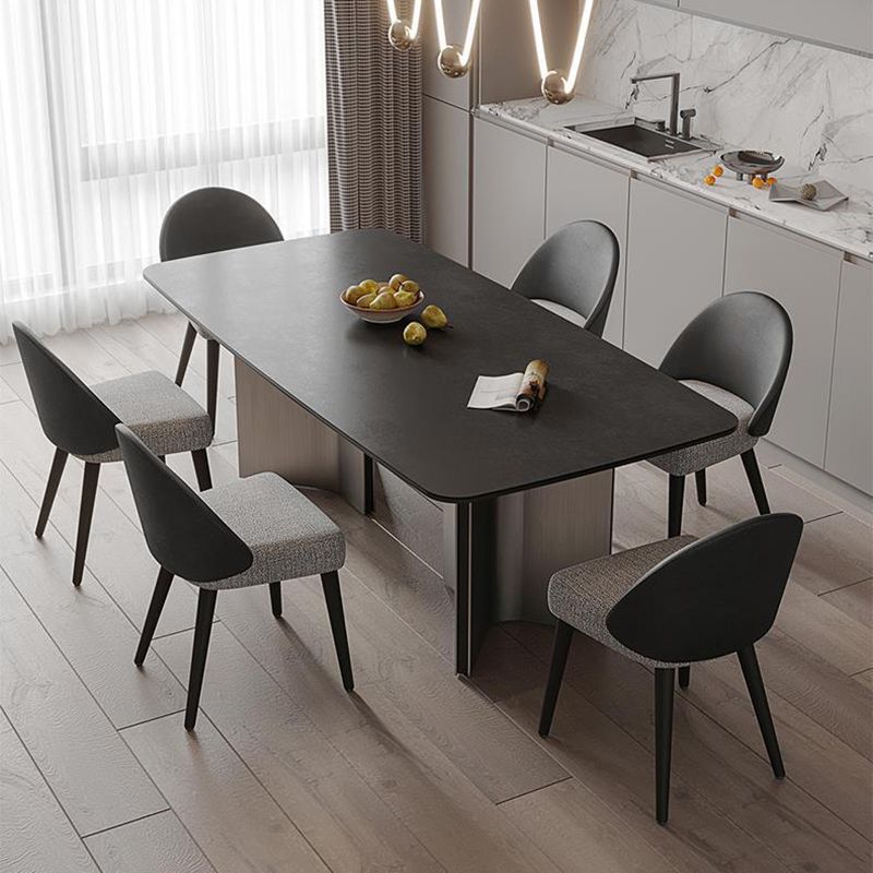 Contemporary Style 1/4/5/7 Pieces Dining Chairs Set Stone Rectangle Furniture in Black