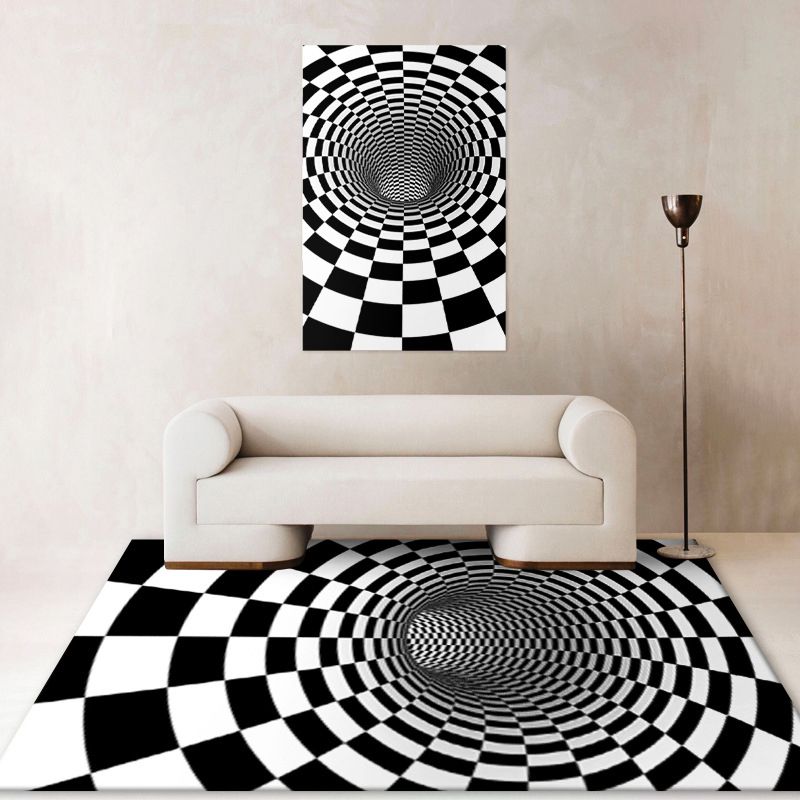 Black Modern Carpet Polyester Geometric Carpet Non-Slip Backing Carpet for Home Decor