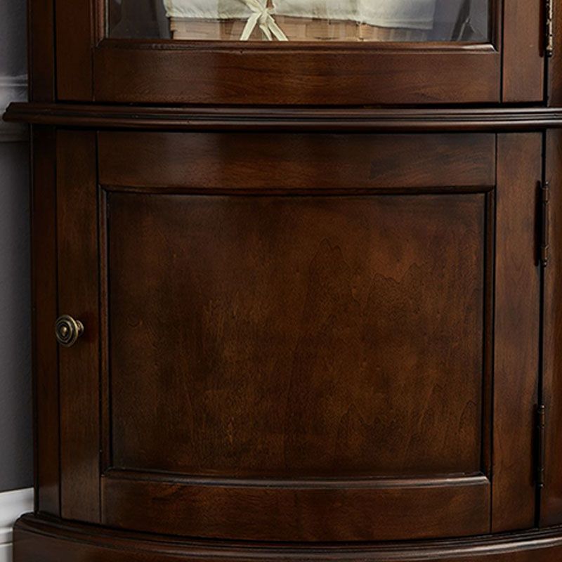 Glass Paned Solid Wood Corner Rustic Accent Cabinet with Doors