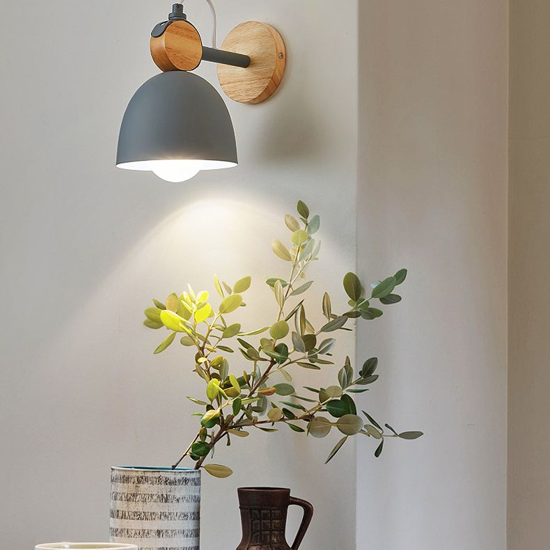 Wooden Dome Single Wall Light in Modern Concise Style Wrought Iron Wall Sconce for Interior Spaces