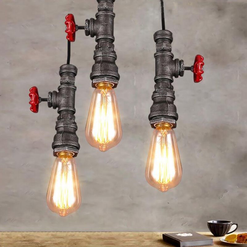 Iron Bronze Pendant Lighting Water Pipe 1 Head Steampunk Valve Hanging Ceiling Light for Restaurant