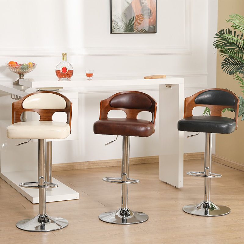 Contemporary Metal Barstool Faux Leather Counter Stool With Chrome Base