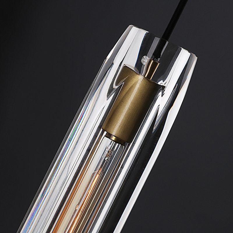 Crystal Cylindrical Pendant Light in Modern Luxury Style Copper Hanging Lamp for Dining Room