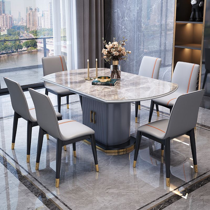 Foldable Modern Sintered Stone Dining Room Set with Round Top and Pedestal Base Furniture