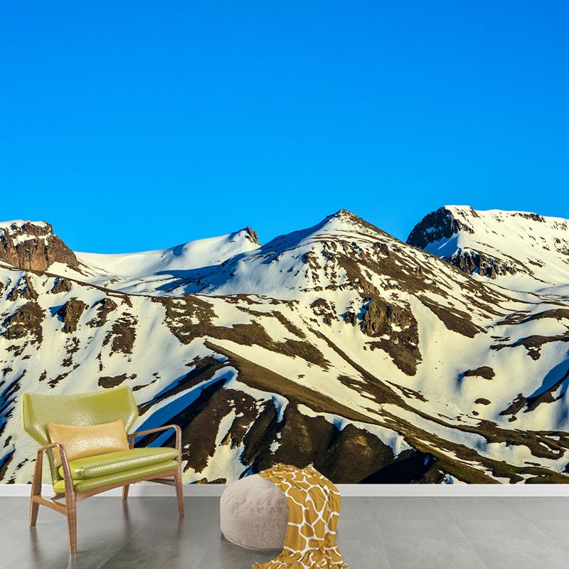 Snowy Mountain Range Murals Modern Moisture Resistant Wall Covering for Living Room