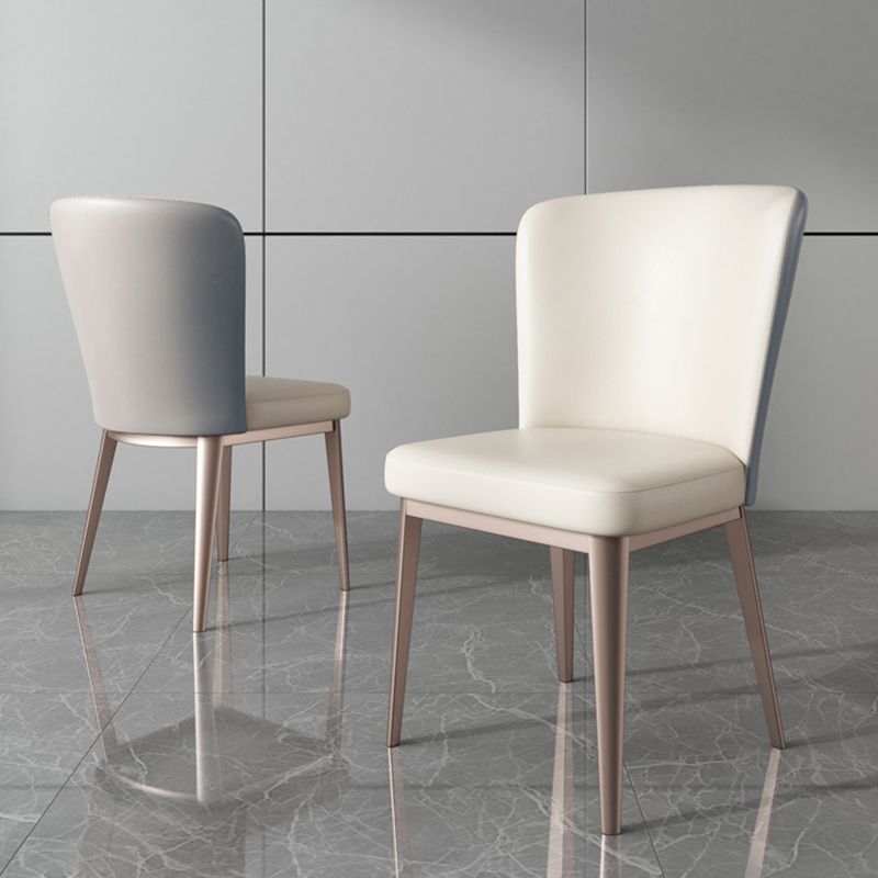 Contemporary Metal Dining Room Chair Armless Faux Leather Side Chairs