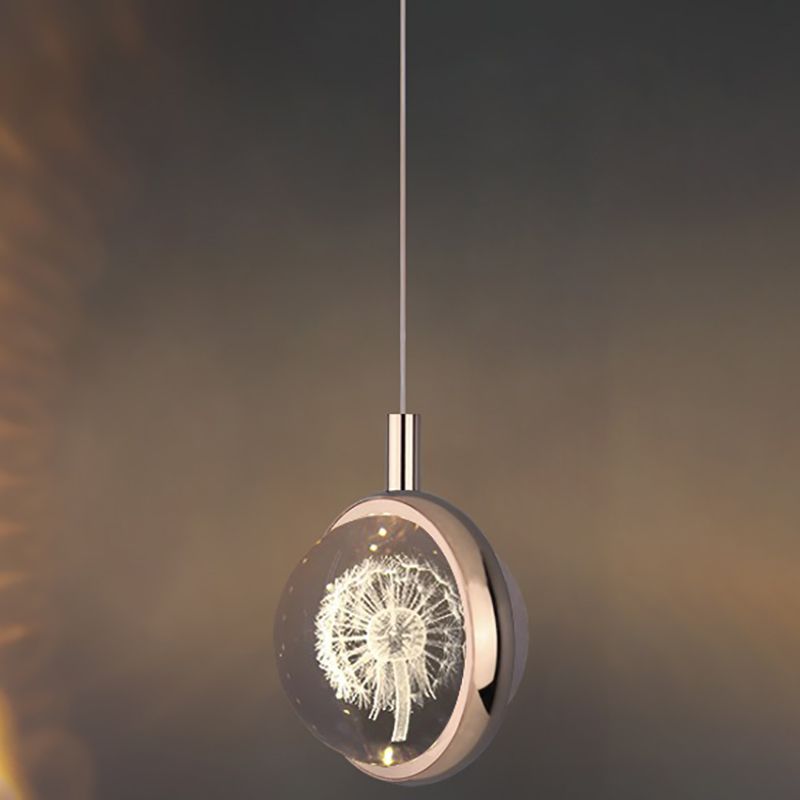 1-Light Modern Crystal Pendant Light Globe LED Hanging Pendant for Bedroom
