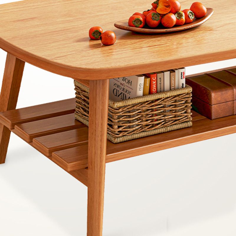 Contemporary Wooden Single Coffee Table 4 Legs Folding Cocktail Table with Storage Shelf