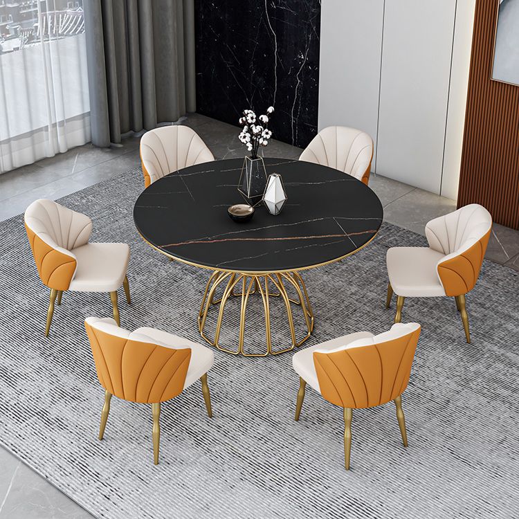 Home Dinner Room Kitchen Table Gold Base Stone and Iron Traditional Luxury Dining Table