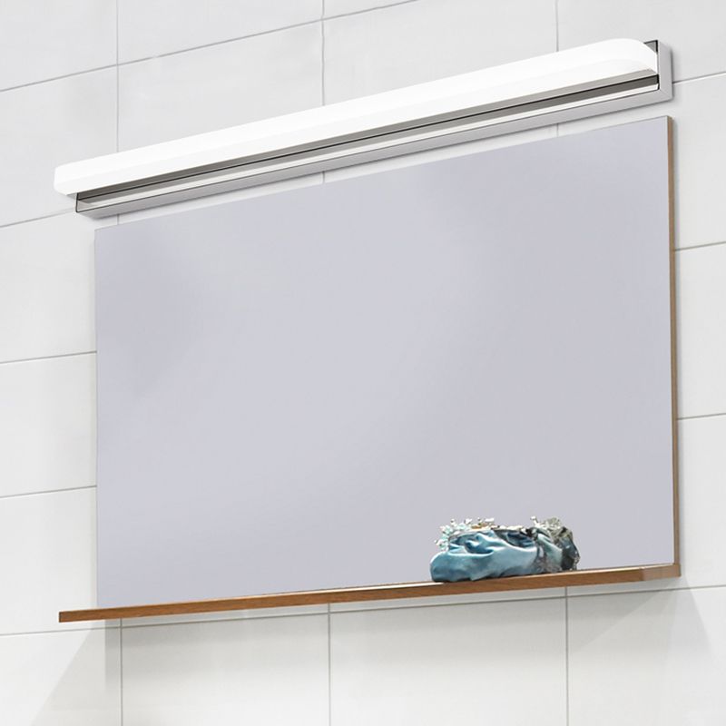 Linear Vanity Light Contemporary Metal 1 Light LED Mirror Light for Bathroom in Silver