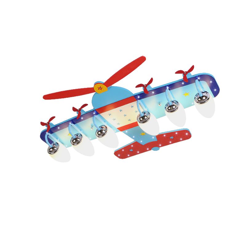 Houten propeller vliegtuig inbouwlamp babykamer cartoon plafondlamp in blauw