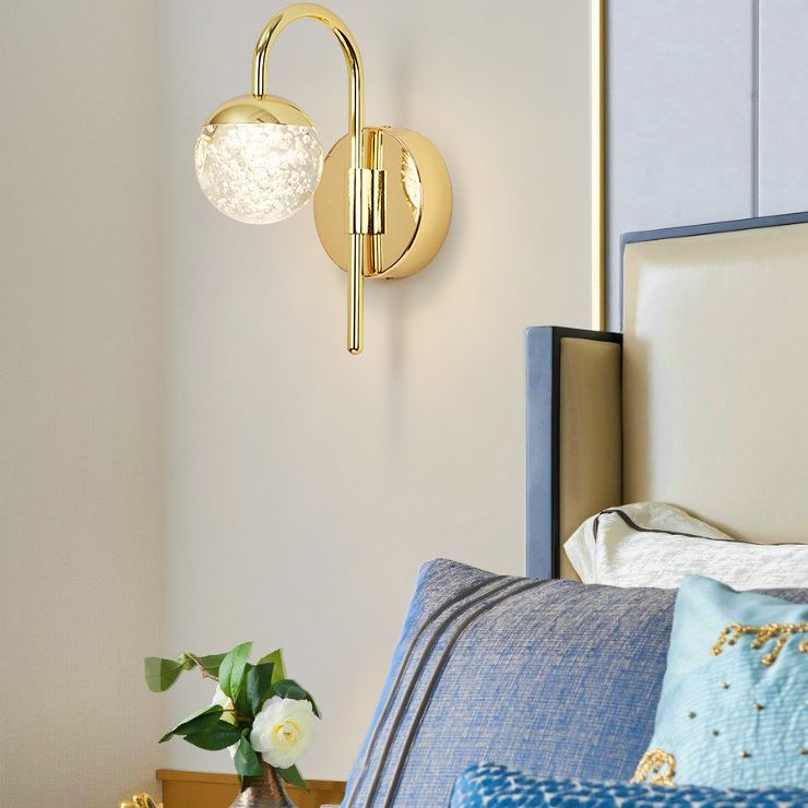Spherical Crystal Wall Sconce Lighting Minimalist Gold Finish LED Wall Lamp