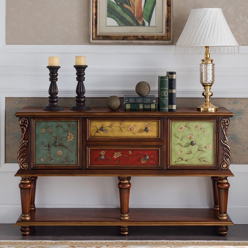 Mid-Century Modern 2-Door Accent Cabinet 33" Tall Distressed Wood Chest with Drawers