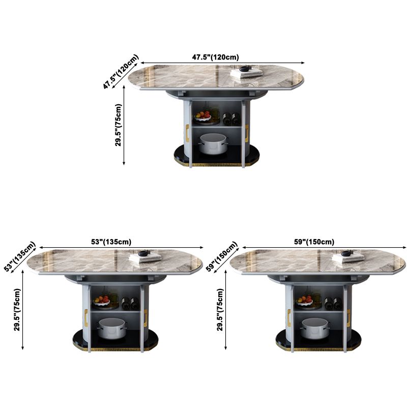 Mesa de comedor de piedra sinterizada de estilo moderno, mesa redonda abatible con base de metal
