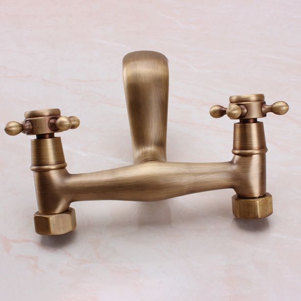 Traditional Wall Mounted Metal Tub Filler Double Handles Waterfall Tub Faucet Trim