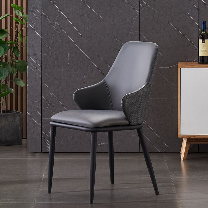Modern Leather Dining Side Chairs Indoor Upholstered Arm Chair with Black Legs