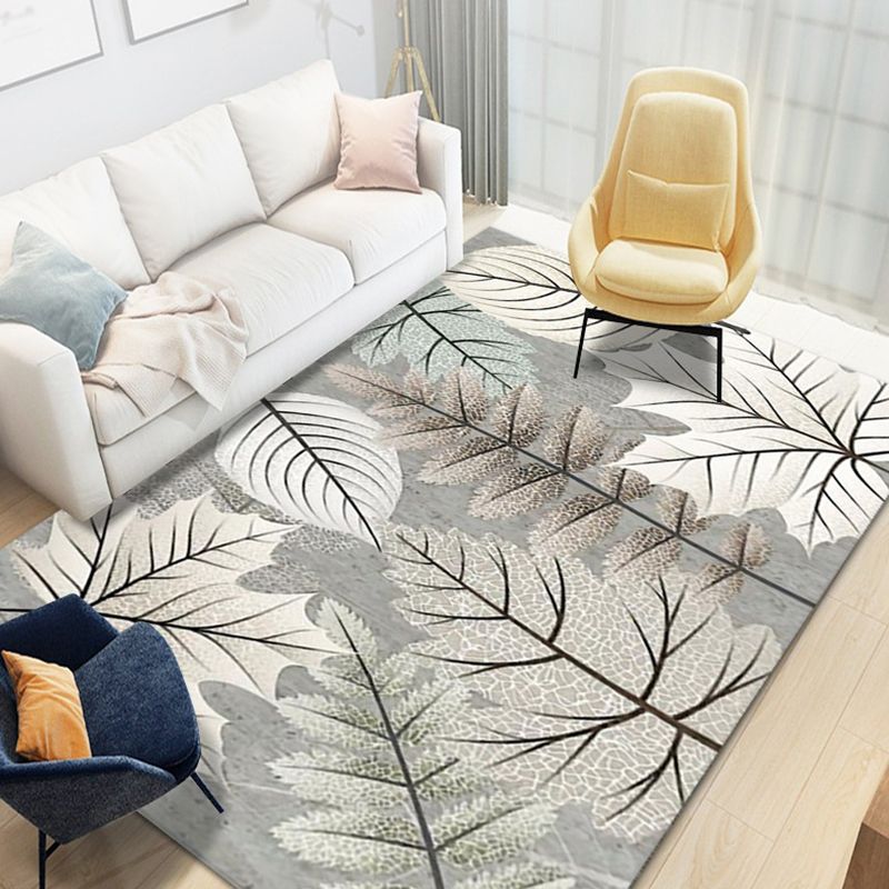 Funky Leaves Pattern Area Rug Modern Simplicity Indoor Carpet Polyester Non-Slip Backing Rug for Bedroom