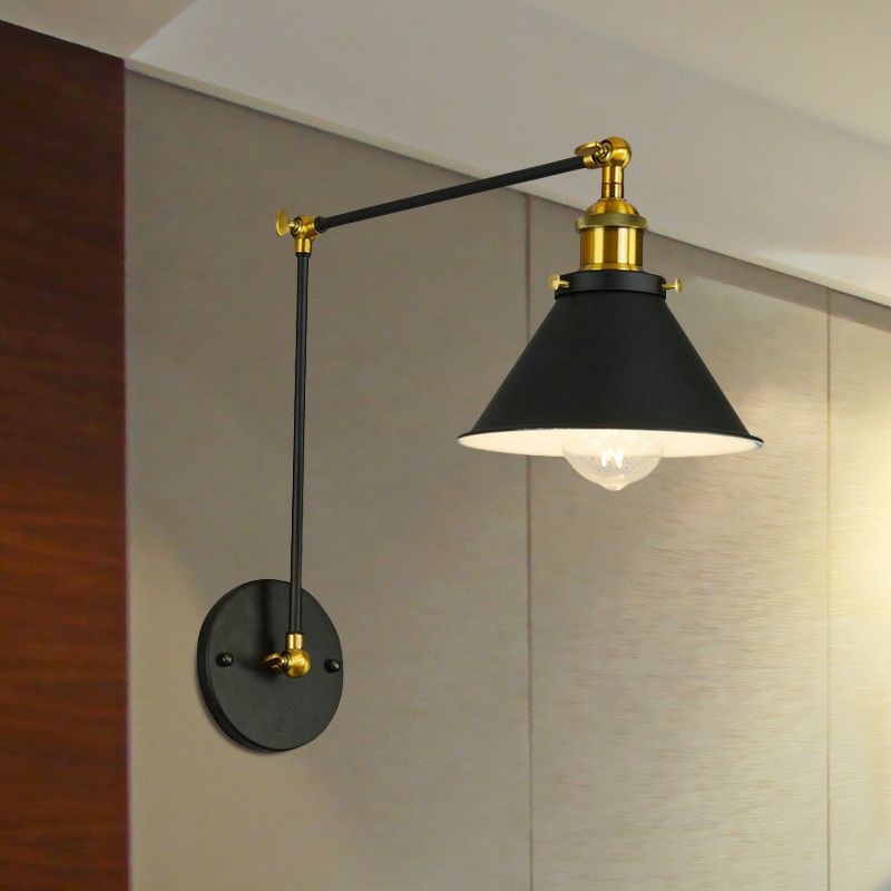 CONE METAL SCONCE VINTAGE 1 Bulb Bulb Restaurant Lighting Ilumining en negro con brazo oscilante