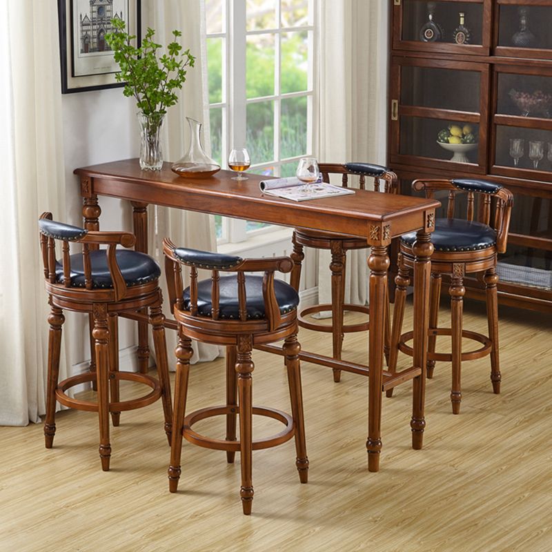 Modern Style Rectangle Bar Table Brown Solid Wood Fixed Bar Dining Table