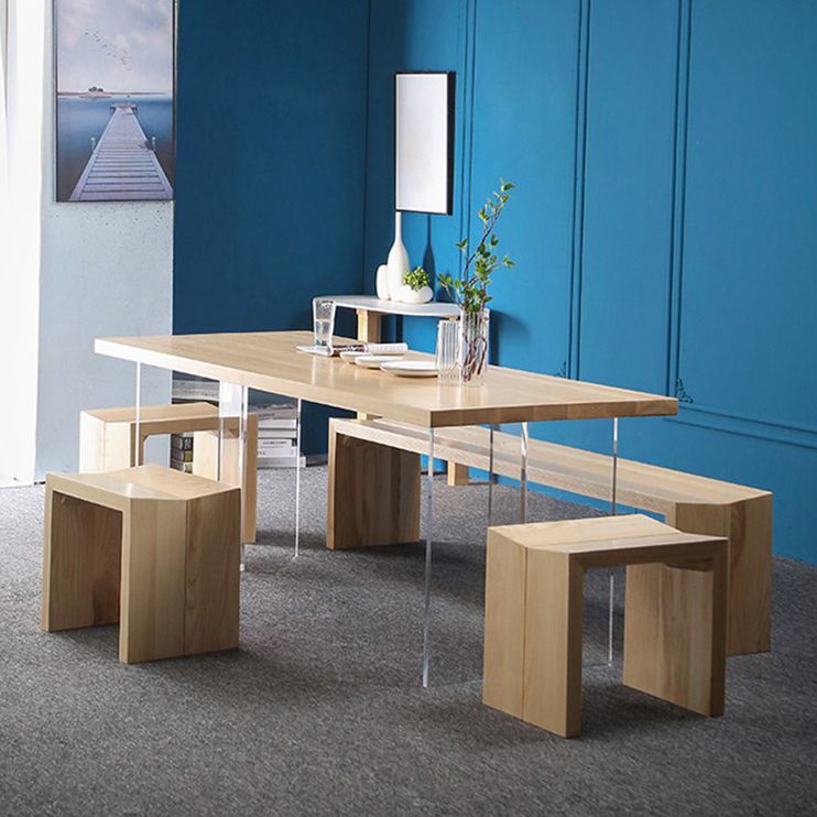 Industrial Solid Wood Dining Table Rectangle Standard Table with Double Pedestal Base