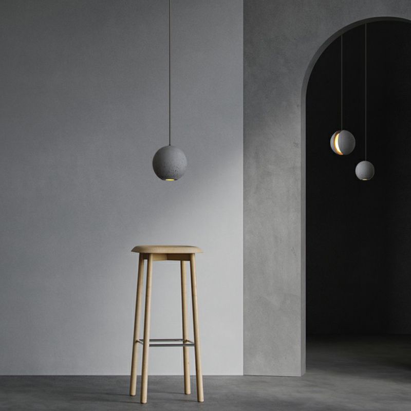 Mini Ball Cement Pendant Light Simplicity Novelty Grey LED Hanging Lamp for Bedroom