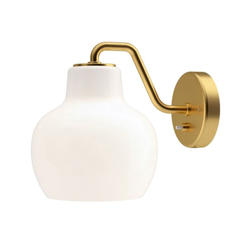 Armed Bedroom Wall Lighting Fixture Glass Contemporary Sconce Light Fixture in White