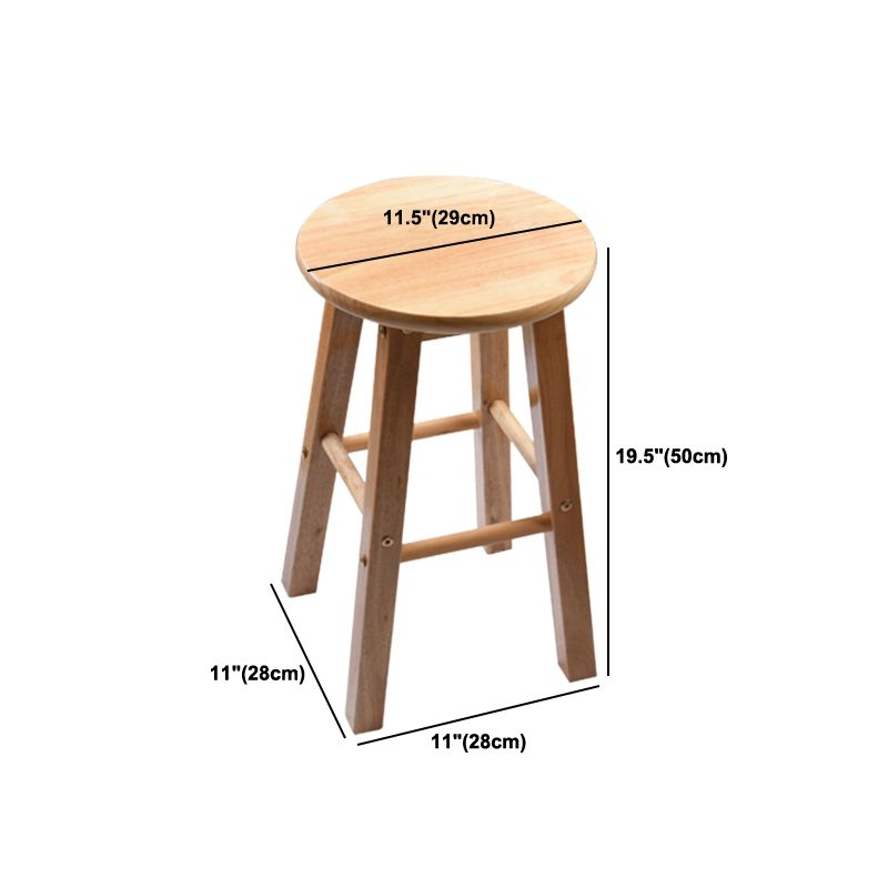 Modern Round Backless Stool Oak Solid Wood Bar Stool in Natural
