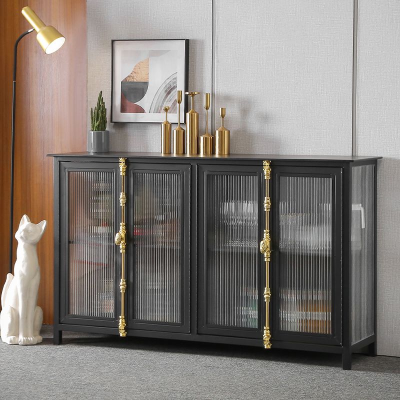 Glam Metal Sideboard Table Black Sideboard Cabinet with Glass Door for Dining Room