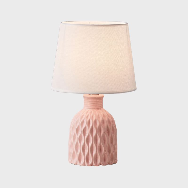 Lampada da tavolo Cone in tessuto moderno, 1 lampadina, lampada da lettura rosa/verde limone/blu royal con base in ceramica