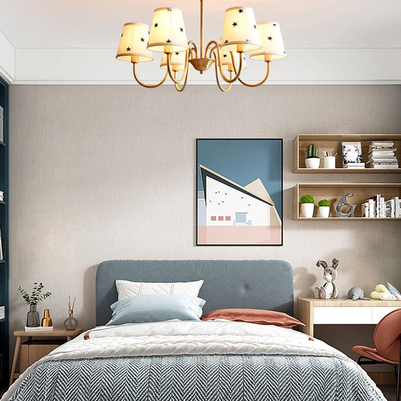 Multi-Head Chandelier Lighting Fixtures American Style Barrel Suspension Light with Fabric Shade