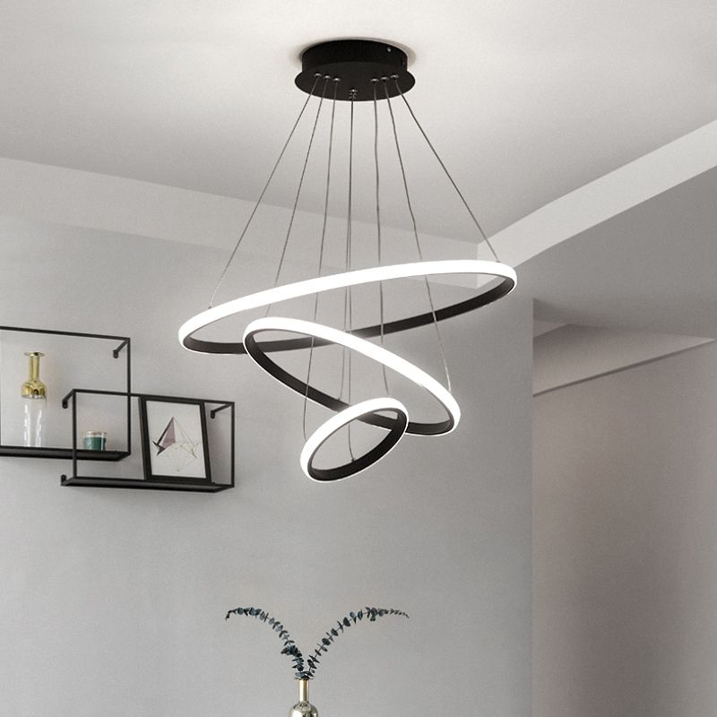 Outer Glowing Ring Shaped Hanging Light Artistic Aluminum LED Chandelier for Restaurant