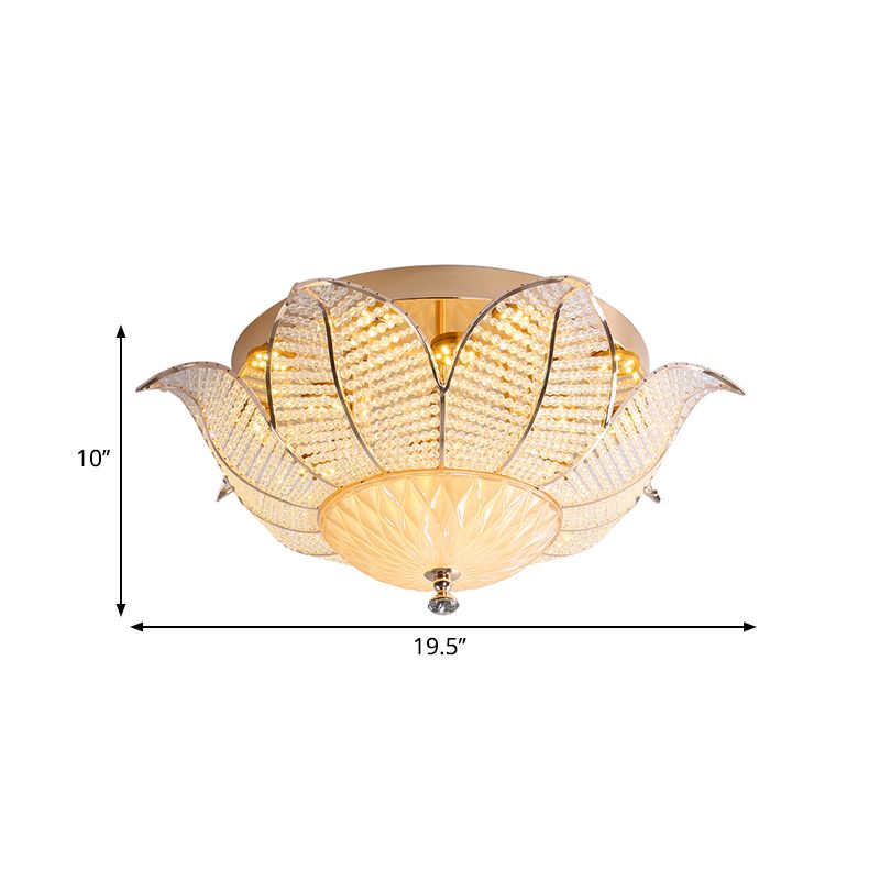 Minimalistische Blume Deckenbefestigung Kristall 14"/19.5"/23.5" Breite LED Schlafzimmer Flush Mount Beleuchtung in Gold für Schlafzimmer, Weiß/Gelb Licht
